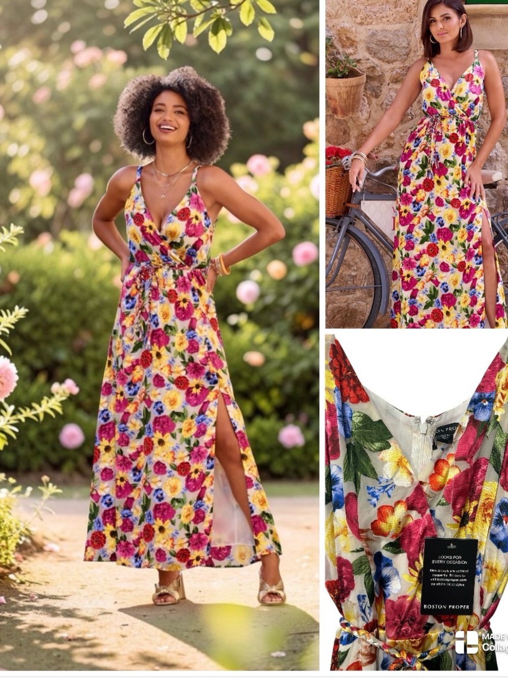 Boston Proper NWT Surplice Burnout Sunflower Maxi Dress